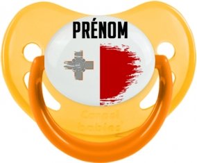 Drapeau effet pinceau Malte avec prénom Sucette Physiologique Jaune phosphorescente