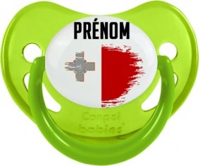 Drapeau effet pinceau Malte avec prénom Sucette Physiologique Vert phosphorescente
