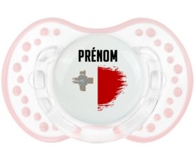Drapeau effet pinceau Malte avec prénom Sucette LOVI Dynamic Retro-blanc-rose-tendre classique
