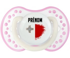Drapeau effet pinceau Malte avec prénom Sucette LOVI Dynamic Blanc-rose phosphorescente