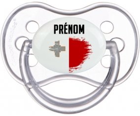 Drapeau effet pinceau Malte avec prénom Tétine Anatomique Transparente classique