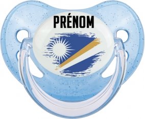 Drapeau effet pinceau Iles Marshall avec prénom Sucette Physiologique Bleue à paillette
