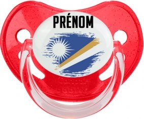 Drapeau effet pinceau Iles Marshall avec prénom Sucette Physiologique Rouge à paillette