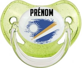 Drapeau effet pinceau Iles Marshall avec prénom Sucette Physiologique Vert à paillette