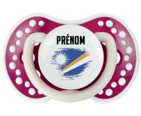 Drapeau effet pinceau Iles Marshall avec prénom Sucette LOVI Dynamic Fuchsia phosphorescente