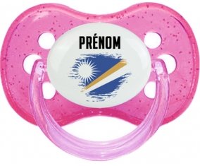 Drapeau effet pinceau Iles Marshall avec prénom Tétine Cerise Rose à paillette