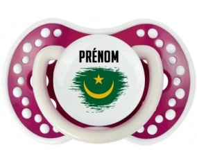 Drapeau effet pinceau Mauritanie avec prénom Tétine LOVI Dynamic Fuchsia phosphorescente