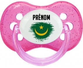 Drapeau effet pinceau Mauritanie avec prénom Sucette Cerise Rose à paillette