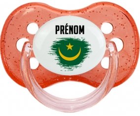 Drapeau effet pinceau Mauritanie avec prénom Sucette Cerise Rouge à paillette