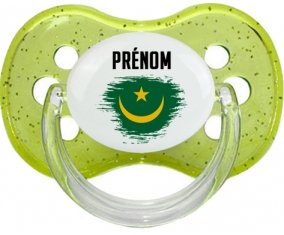 Drapeau effet pinceau Mauritanie avec prénom Sucette Cerise Vert à paillette