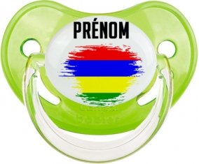 Drapeau effet pinceau Ile Maurice avec prénom Sucette Physiologique Vert classique