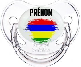 Drapeau effet pinceau Ile Maurice avec prénom Sucette Physiologique Transparent classique