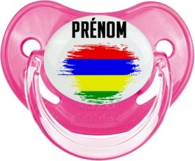 Drapeau effet pinceau Ile Maurice avec prénom Sucette Physiologique Rose classique