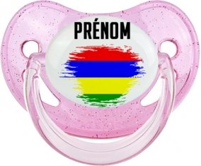 Drapeau effet pinceau Ile Maurice avec prénom Sucette Physiologique Rose à paillette
