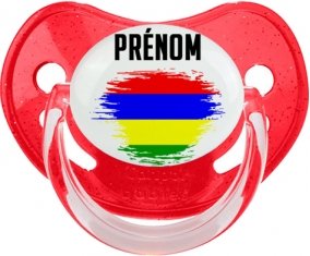 Drapeau effet pinceau Ile Maurice avec prénom Sucette Physiologique Rouge à paillette