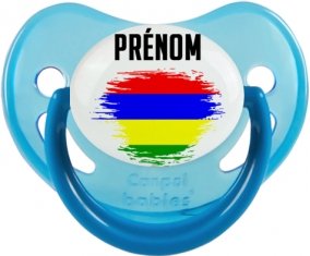 Drapeau effet pinceau Ile Maurice avec prénom Sucette Physiologique Bleue phosphorescente