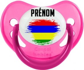 Drapeau effet pinceau Ile Maurice avec prénom Sucette Physiologique Rose phosphorescente