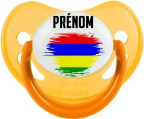 Drapeau effet pinceau Ile Maurice avec prénom Sucette Physiologique Jaune phosphorescente