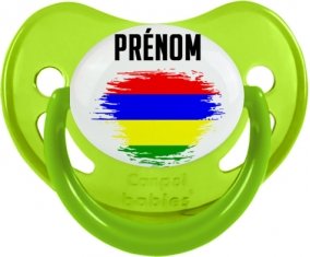 Drapeau effet pinceau Ile Maurice avec prénom Sucette Physiologique Vert phosphorescente