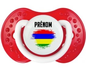 Drapeau effet pinceau Ile Maurice avec prénom Sucette LOVI Dynamic Blanc-rouge classique