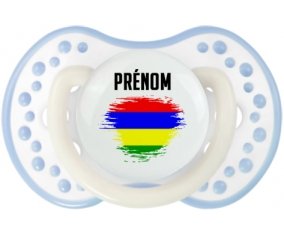 Drapeau effet pinceau Ile Maurice avec prénom Sucette LOVI Dynamic Blanc-cyan classique