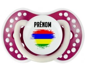 Drapeau effet pinceau Ile Maurice avec prénom Sucette LOVI Dynamic Fuchsia phosphorescente