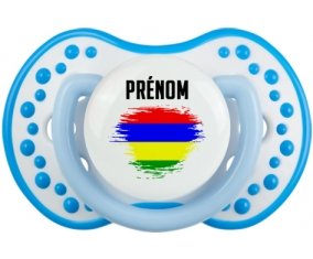 Drapeau effet pinceau Ile Maurice avec prénom Sucette LOVI Dynamic Blanc-bleu phosphorescente