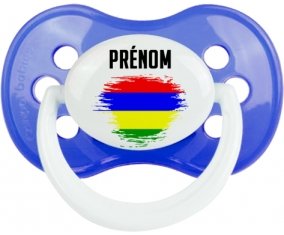 Drapeau effet pinceau Ile Maurice avec prénom Tétine Anatomique Bleu classique