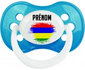 Drapeau effet pinceau Ile Maurice avec prénom Tétine Anatomique Cyan classique
