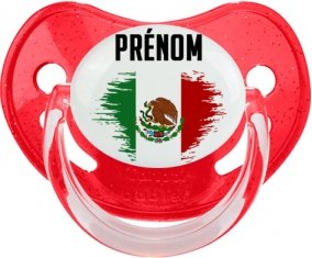 Drapeau effet pinceau Mexique avec prénom Tétine Physiologique Rouge à paillette