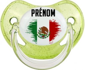 Drapeau effet pinceau Mexique avec prénom Tétine Physiologique Vert à paillette