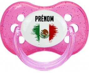 Drapeau effet pinceau Mexique avec prénom Sucete Cerise Rose à paillette