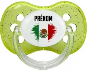 Drapeau effet pinceau Mexique avec prénom Sucete Cerise Vert à paillette