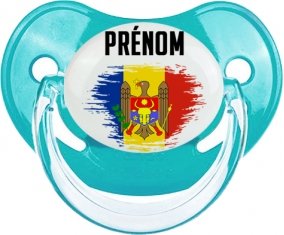Drapeau effet pinceau Moldavie avec prénom : Sucette Physiologique personnalisée