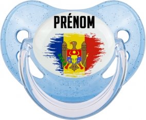 Drapeau effet pinceau Moldavie avec prénom Sucete Physiologique Bleue à paillette