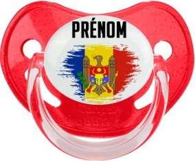 Drapeau effet pinceau Moldavie avec prénom Sucete Physiologique Rouge à paillette