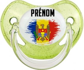 Drapeau effet pinceau Moldavie avec prénom Sucete Physiologique Vert à paillette