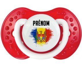 Drapeau effet pinceau Moldavie avec prénom Tétine LOVI Dynamic Blanc-rouge classique