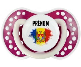Drapeau effet pinceau Moldavie avec prénom Tétine LOVI Dynamic Fuchsia phosphorescente
