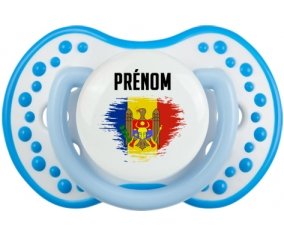 Drapeau effet pinceau Moldavie avec prénom Tétine LOVI Dynamic Blanc-bleu phosphorescente
