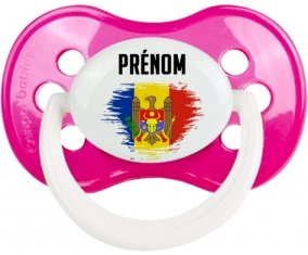 Drapeau effet pinceau Moldavie avec prénom Sucette Anatomique Rose foncé classique