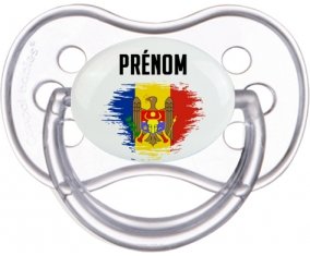Drapeau effet pinceau Moldavie avec prénom Sucette Anatomique Transparente classique