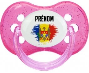 Drapeau effet pinceau Moldavie avec prénom Sucette Cerise Rose à paillette