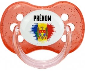 Drapeau effet pinceau Moldavie avec prénom Sucette Cerise Rouge à paillette
