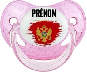 Drapeau effet pinceau Monténégro avec prénom Sucette Physiologique Rose à paillette