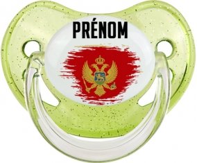 Drapeau effet pinceau Monténégro avec prénom Sucette Physiologique Vert à paillette