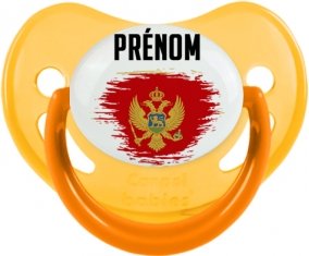 Drapeau effet pinceau Monténégro avec prénom Sucette Physiologique Jaune phosphorescente