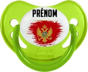 Drapeau effet pinceau Monténégro avec prénom Sucette Physiologique Vert phosphorescente