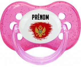 Drapeau effet pinceau Monténégro avec prénom Tétine Cerise Rose à paillette