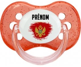 Drapeau effet pinceau Monténégro avec prénom Tétine Cerise Rouge à paillette